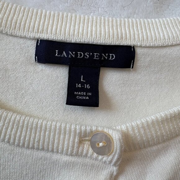 Lands End Womens Ivory Button-Down White Cardigan Sweater Size Large (14-16 ) - Picture 5 of 12